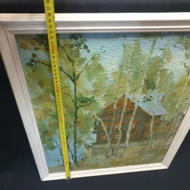 Картина маслом на холсте "Домик у реки", размер 45х55 см. Картинка 9